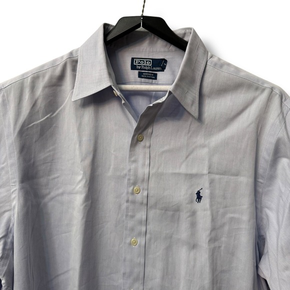 Polo Ralph Lauren Andrew Men's 17.5 34/35 Light Blue Striped Button‎ Down Shirt - Picture 10 of 12